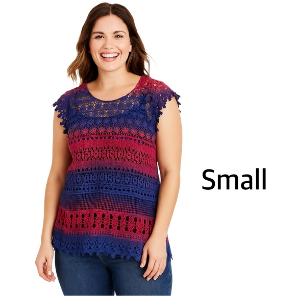 Cato Colorblock Crochet Knit Sleeveless Top – Pink & Blue – Size S - Picture 1 of 6
